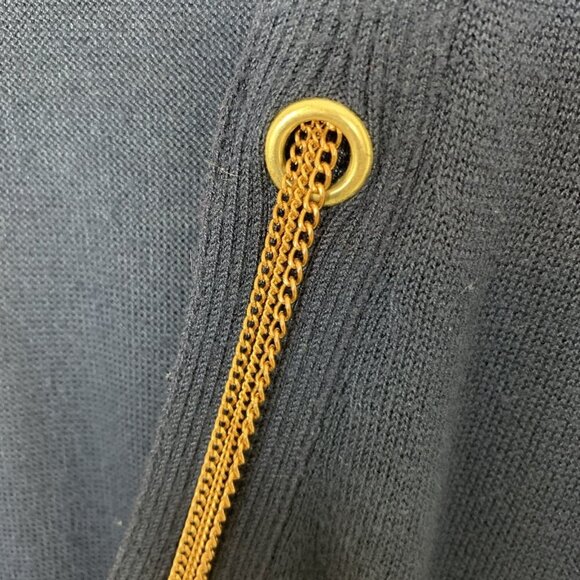 Cache Womens M Cardigan Sweater Navy Blue Gold Chain Nautical Quiet Luxury Knit - Picture 6 of 16